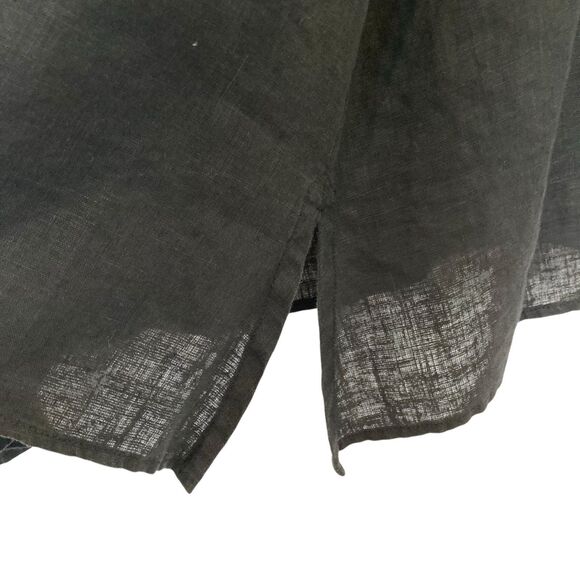 Eileen Fisher Organic Linen Oversized Button Down Shirt LP Asymmetrical Hem BLK - Picture 6 of 12